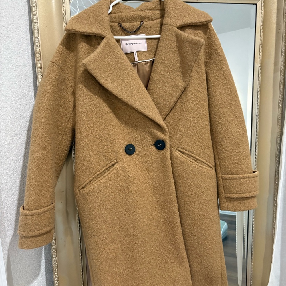 Bcbg tan wool long coat XS